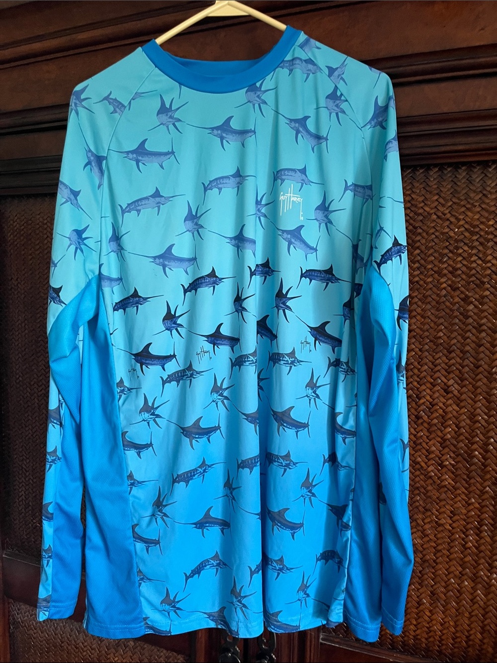 Guy Harvey Marlin Print Shirt - Aqua and Navy